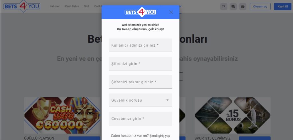 bets4you hesap açma